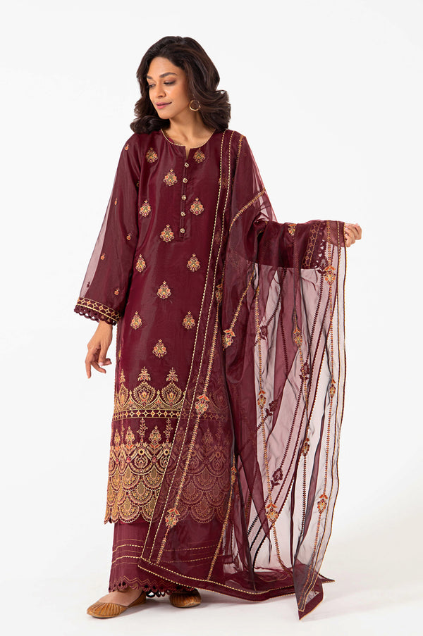 3 piece Unstitched Embroidered Organza Suit