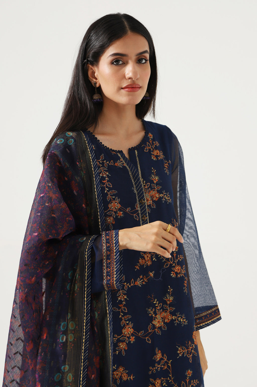 3 Piece Unstitched Embroidered Khadi net Suit