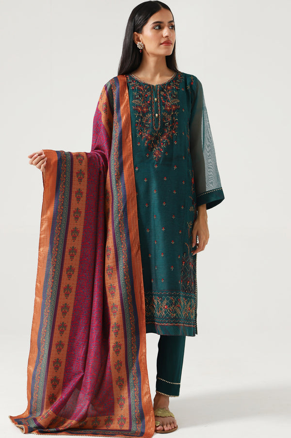 3 Piece Unstitched Embroidered Khadi net Suit