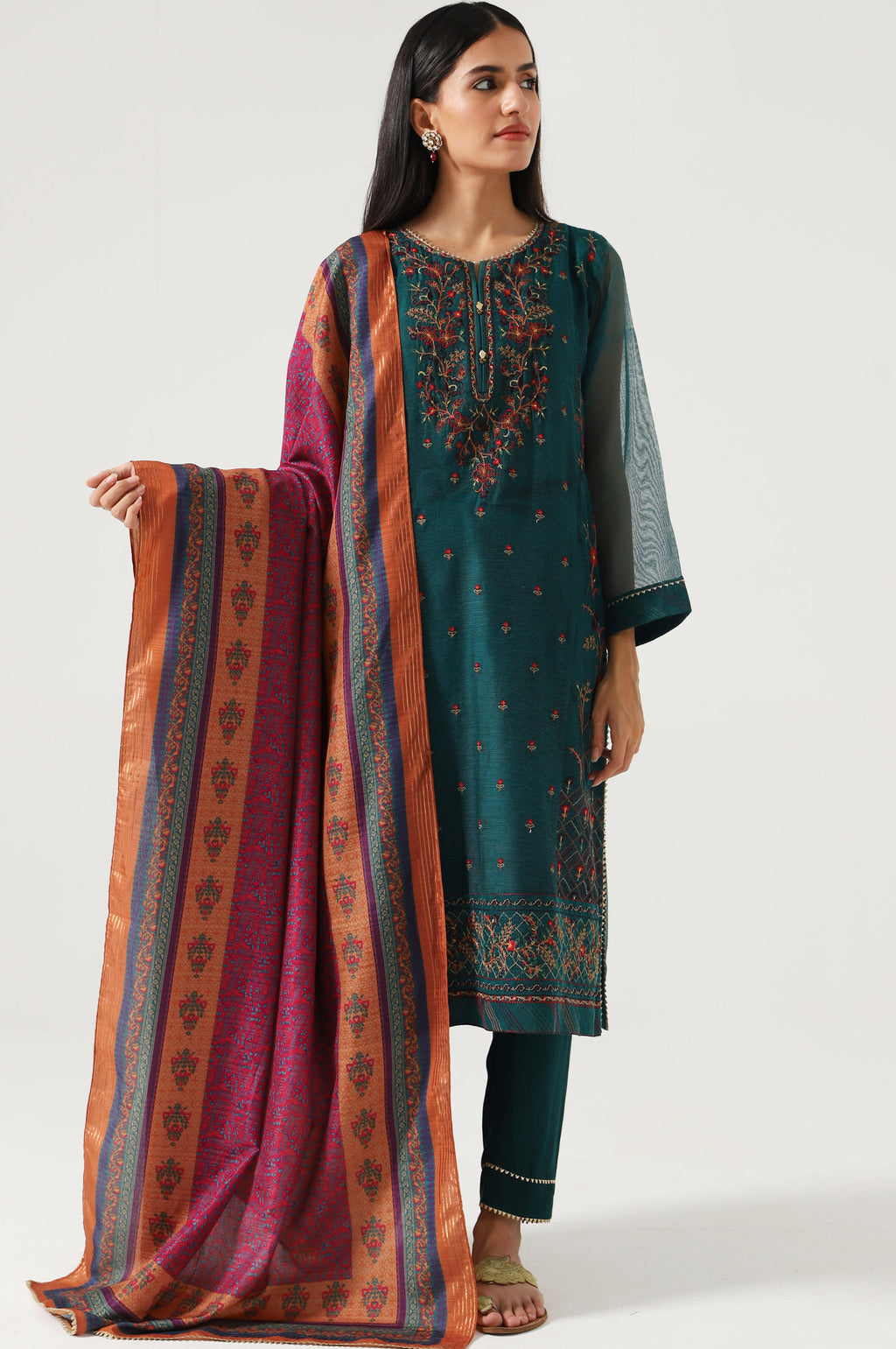 3 Piece Unstitched Embroidered Khadi net Suit