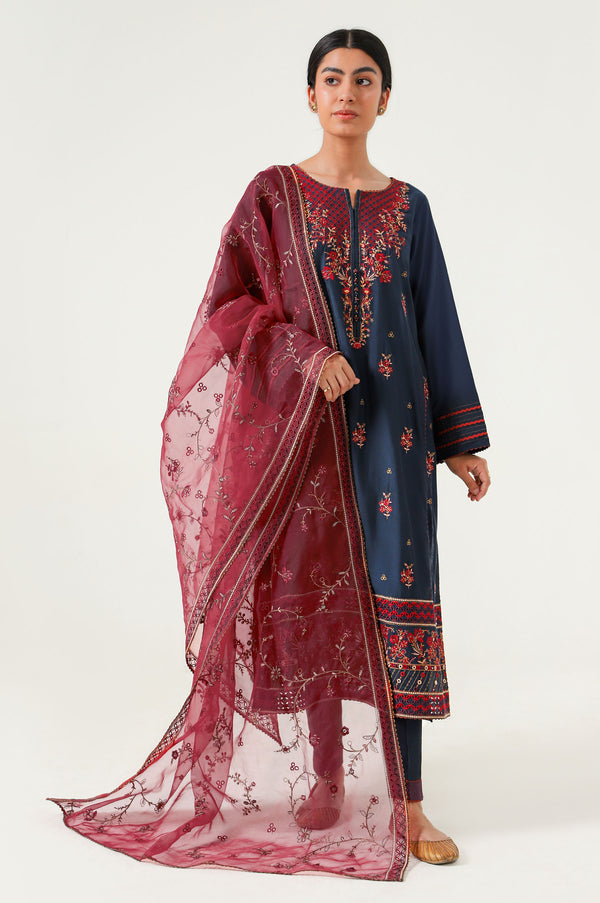 3 piece Unstitched Embroidered Cotton silk Suit