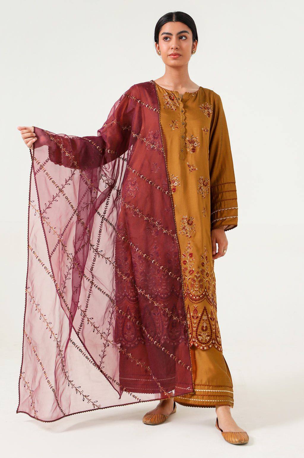 3 piece Unstitched Embroidered Cotton silk Suit