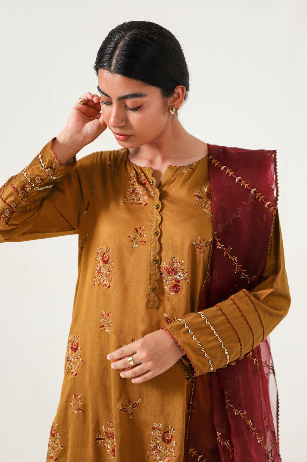 3 piece Unstitched Embroidered Cotton silk Suit