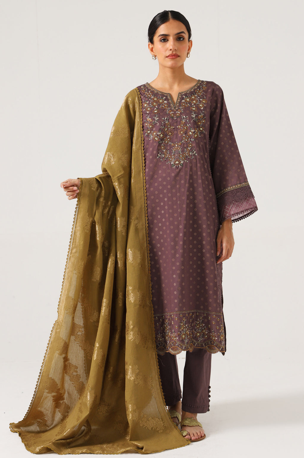 3 Piece Unstitched Embroidered Jacquard Suit