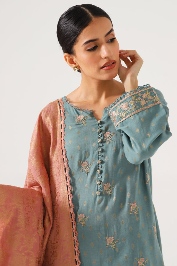 3 Piece Unstitched Embroidered Jacquard Suit