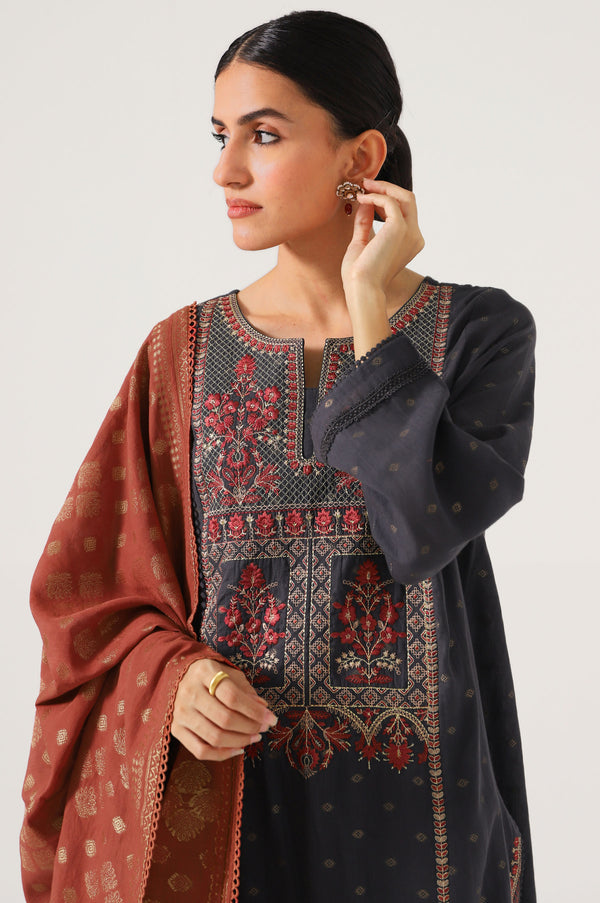 3 Piece Unstitched Embroidered Jacquard Suit