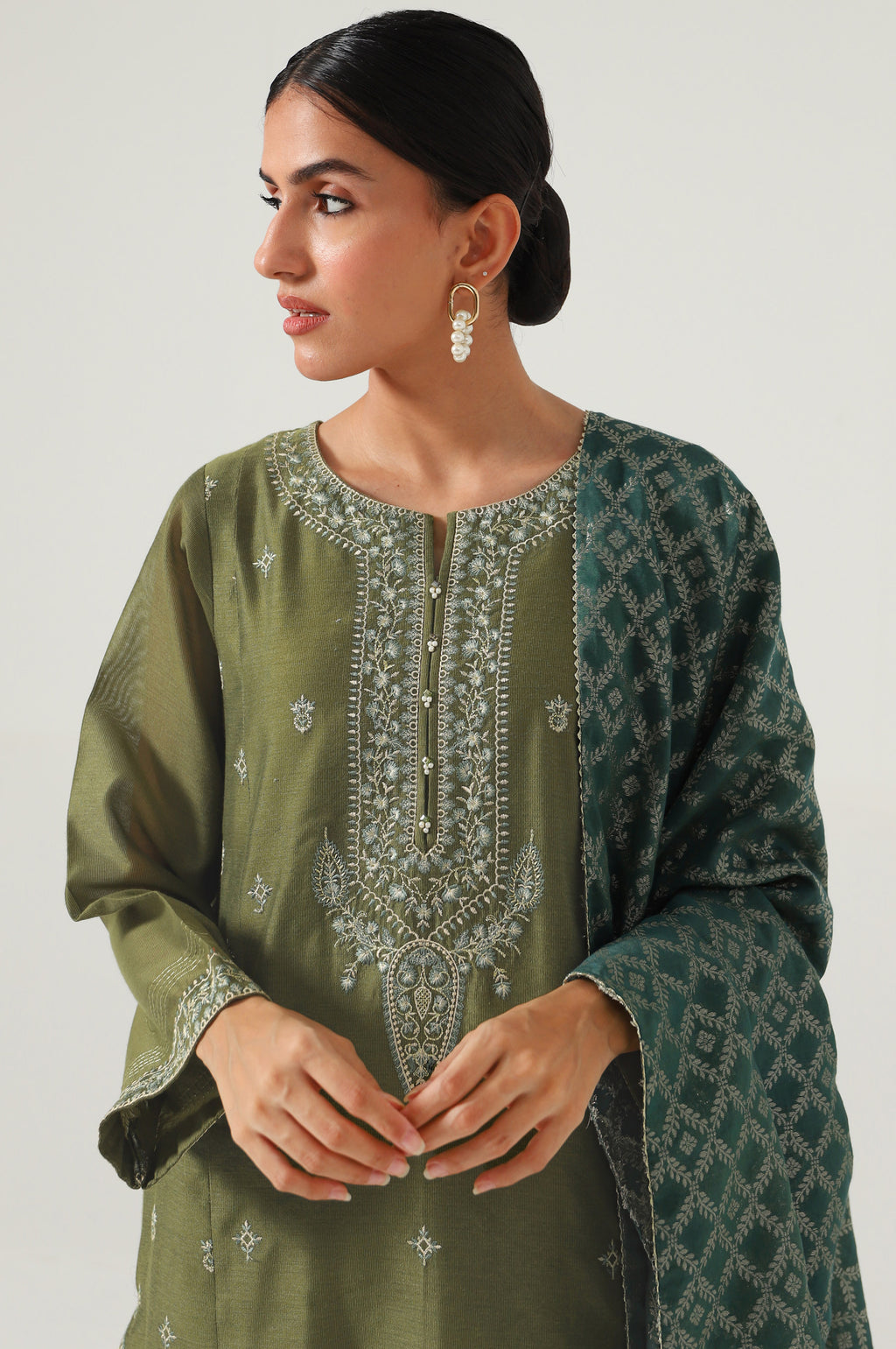3 Piece Unstitched Embroidered Cotton net Suit