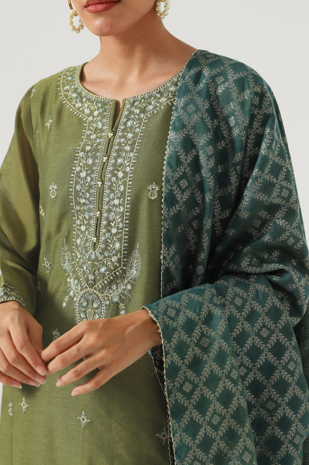 3 Piece Unstitched Embroidered Cotton net Suit