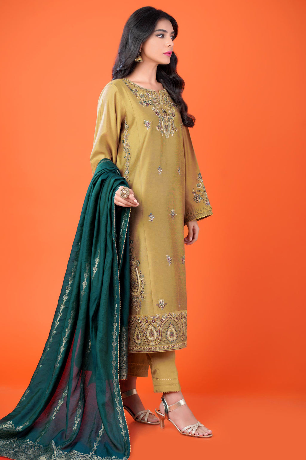 3 Piece Unstitched Embroidered Cotton Net Suit