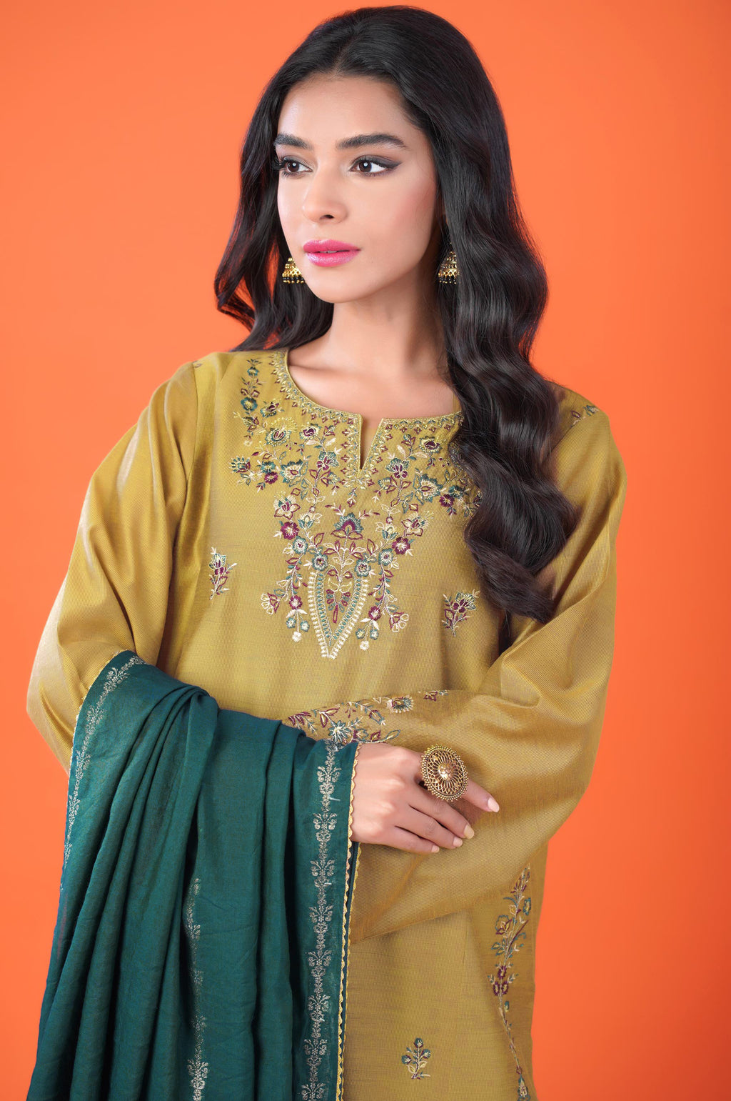 3 Piece Unstitched Embroidered Cotton Net Suit
