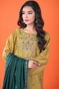 3 Piece Unstitched Embroidered Cotton Net Suit