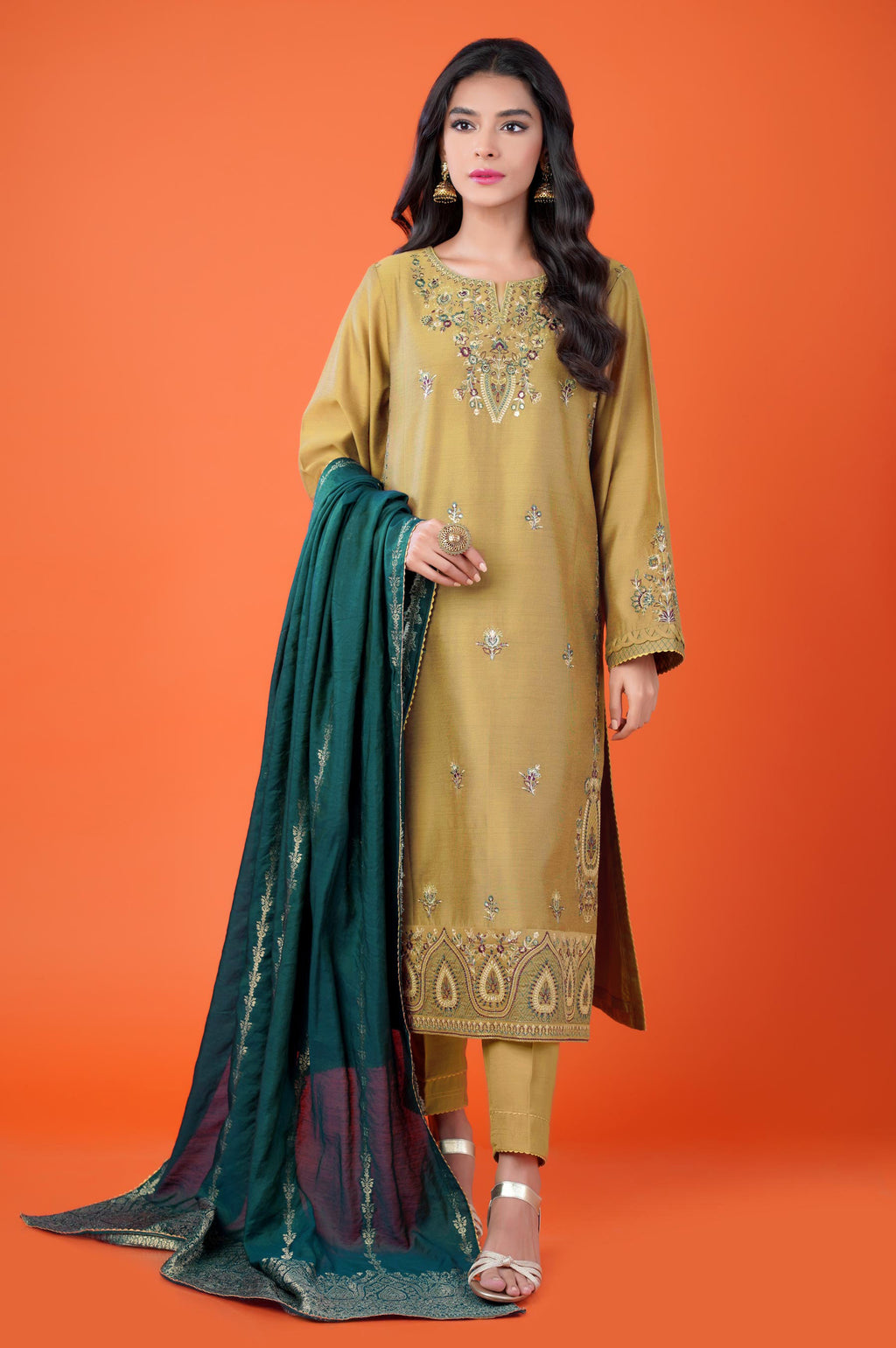 3 Piece Unstitched Embroidered Cotton Net Suit