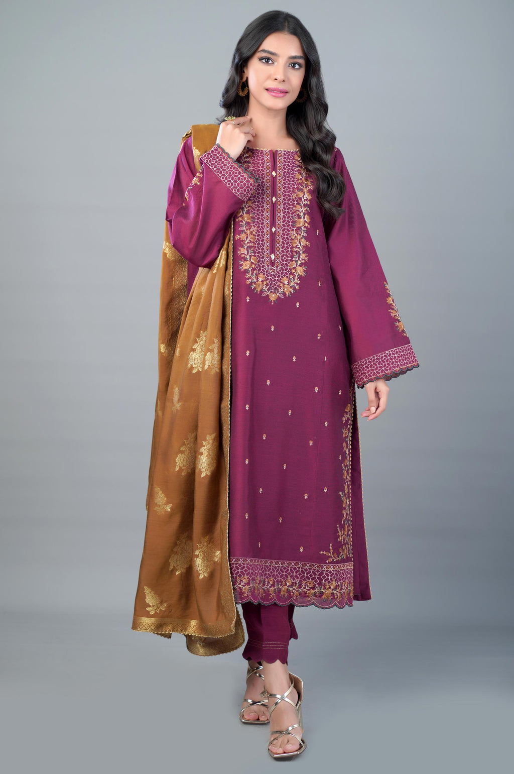 3 Piece Unstitched Embroidered Cotton Net Suit