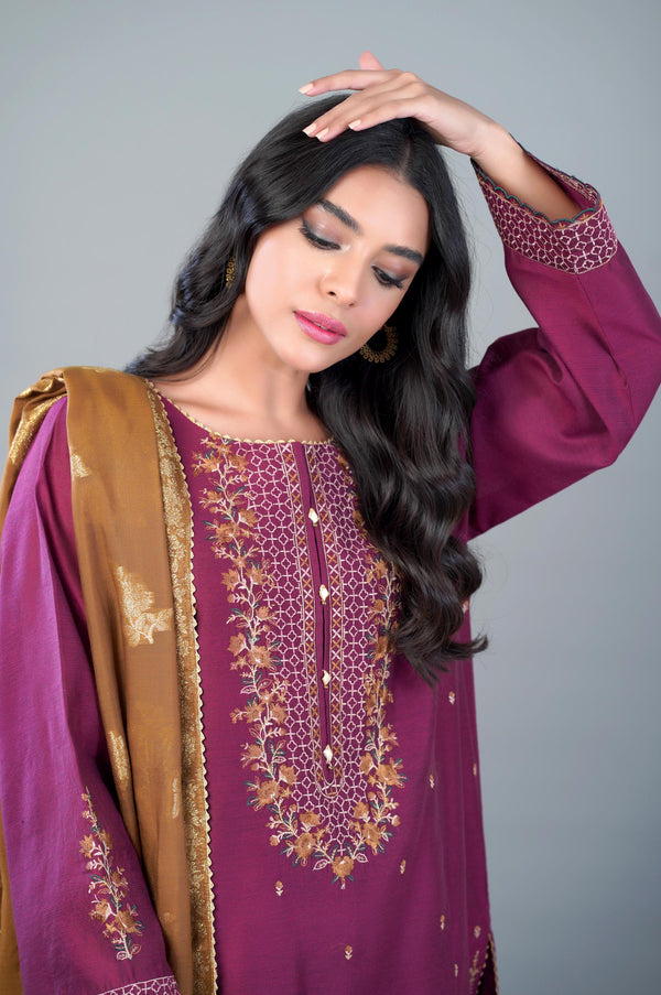 3 Piece Unstitched Embroidered Cotton Net Suit