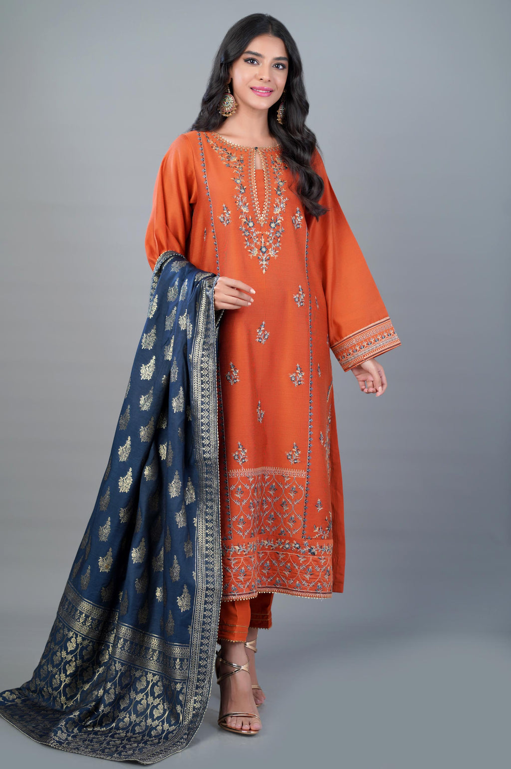3 Piece Unstitched Embroidered Cotton Net Suit