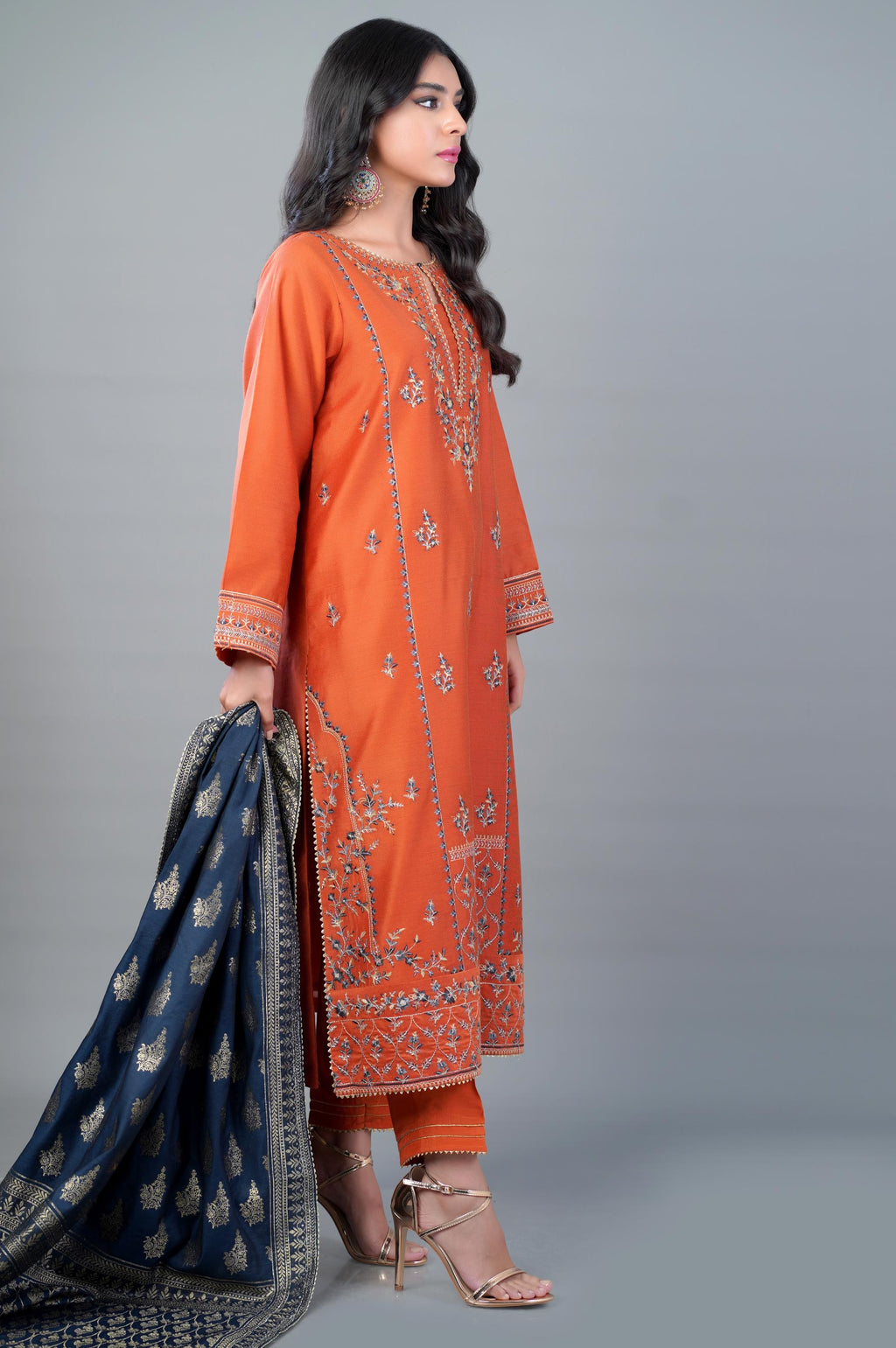 3 Piece Unstitched Embroidered Cotton Net Suit