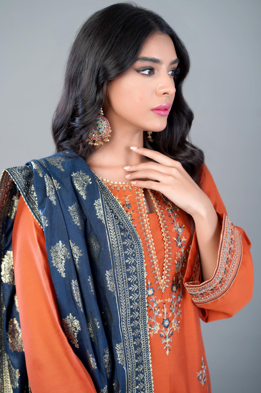 3 Piece Unstitched Embroidered Cotton Net Suit