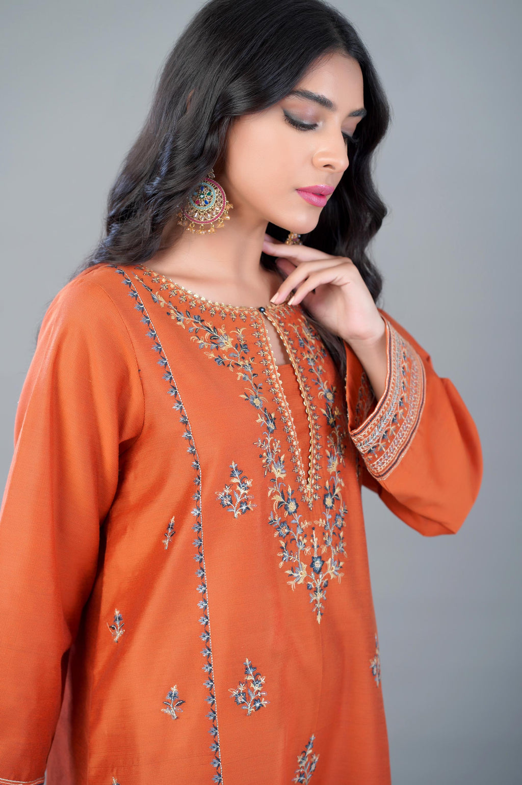 3 Piece Unstitched Embroidered Cotton Net Suit