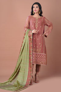 3 Piece Unstitched Embroidered Khaadi Net Suit