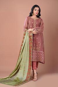 3 Piece Unstitched Embroidered Khaadi Net Suit