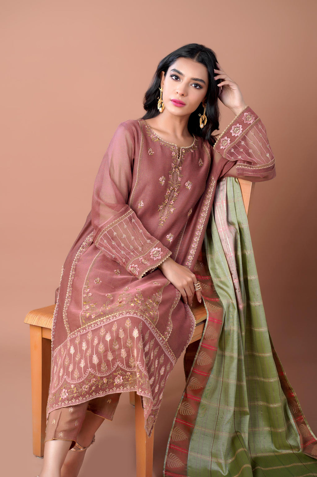 3 Piece Unstitched Embroidered Khaadi Net Suit
