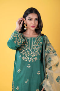 3 Piece Unstitched Embroidered Cotton Silk Suit