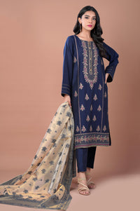 3 Piece Unstitched Embroidered Cotton Silk Suit