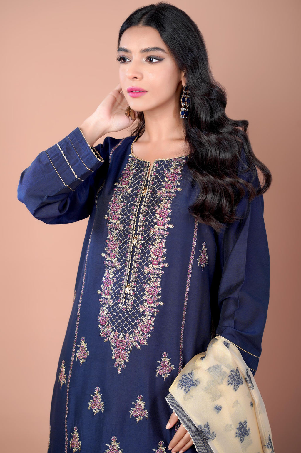 3 Piece Unstitched Embroidered Cotton Silk Suit