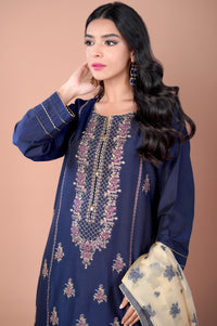 3 Piece Unstitched Embroidered Cotton Silk Suit
