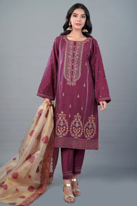 3 Piece Unstitched Embroidered Cotton Silk Suit