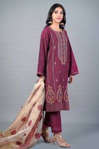3 Piece Unstitched Embroidered Cotton Silk Suit