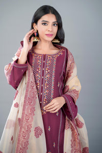 3 Piece Unstitched Embroidered Cotton Silk Suit
