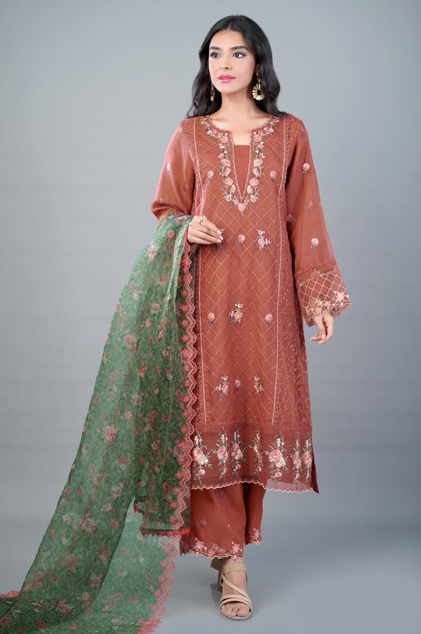 3 Piece Unstitched Embroidered Organza Suit