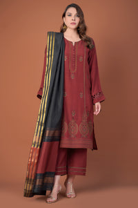 3 Piece Unstitched Embroidered Raw Silk Suit