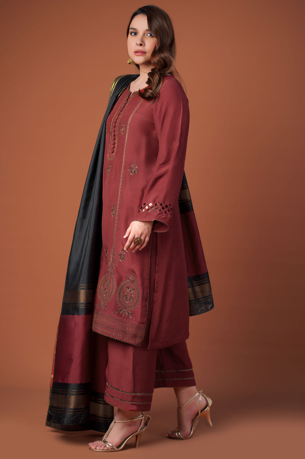 3 Piece Unstitched Embroidered Raw Silk Suit