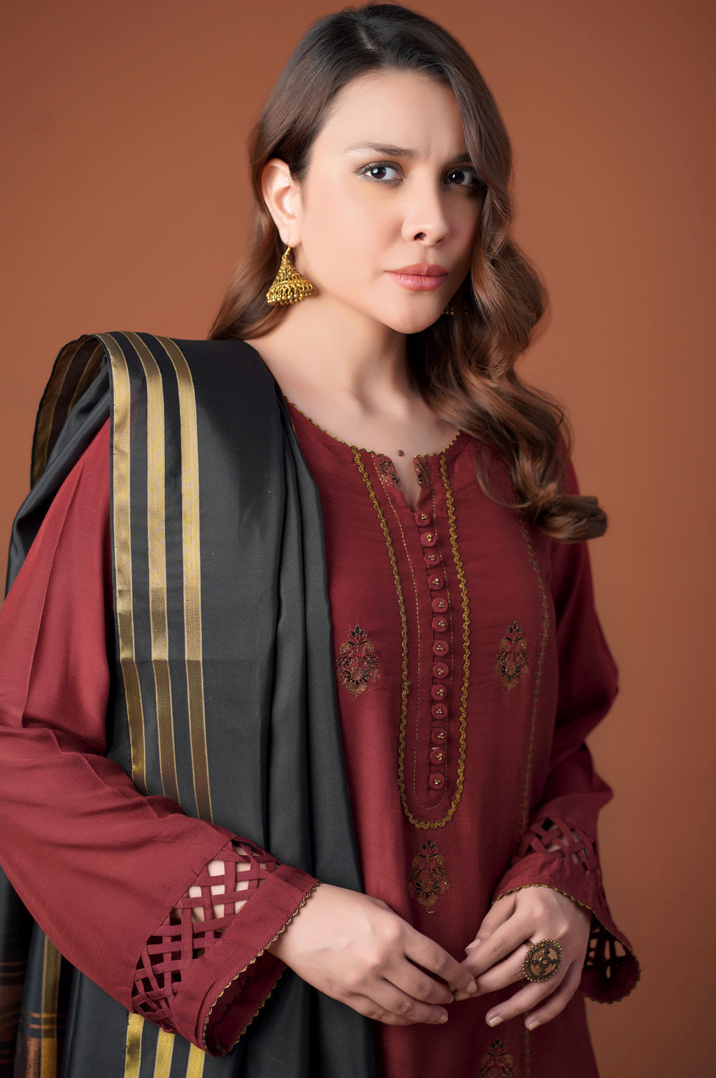 3 Piece Unstitched Embroidered Raw Silk Suit