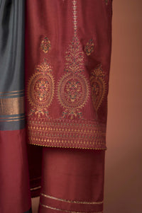 3 Piece Unstitched Embroidered Raw Silk Suit