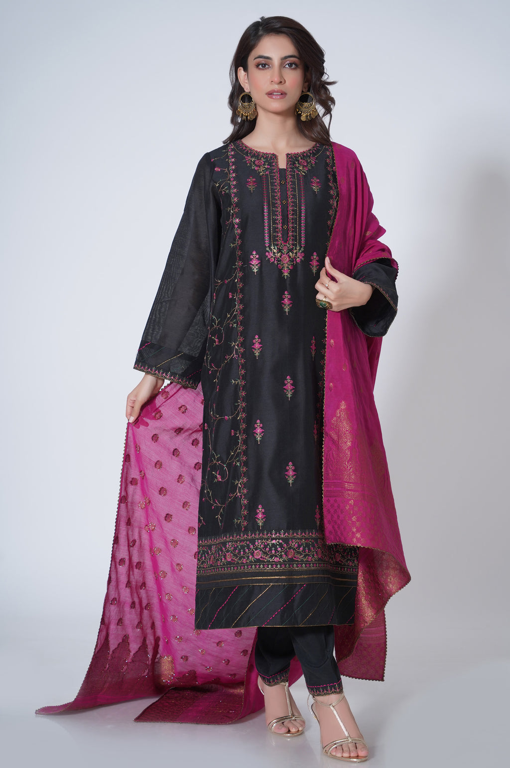3 Piece Unstitched Embroidered Cotton Net Suit