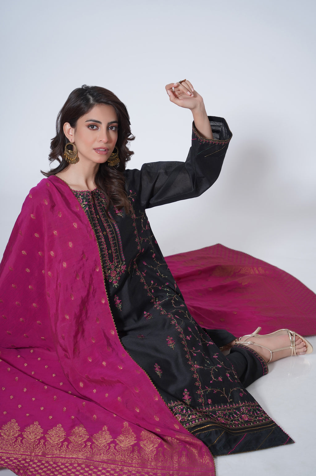 3 Piece Unstitched Embroidered Cotton Net Suit