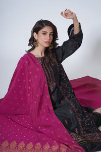 3 Piece Unstitched Embroidered Cotton Net Suit