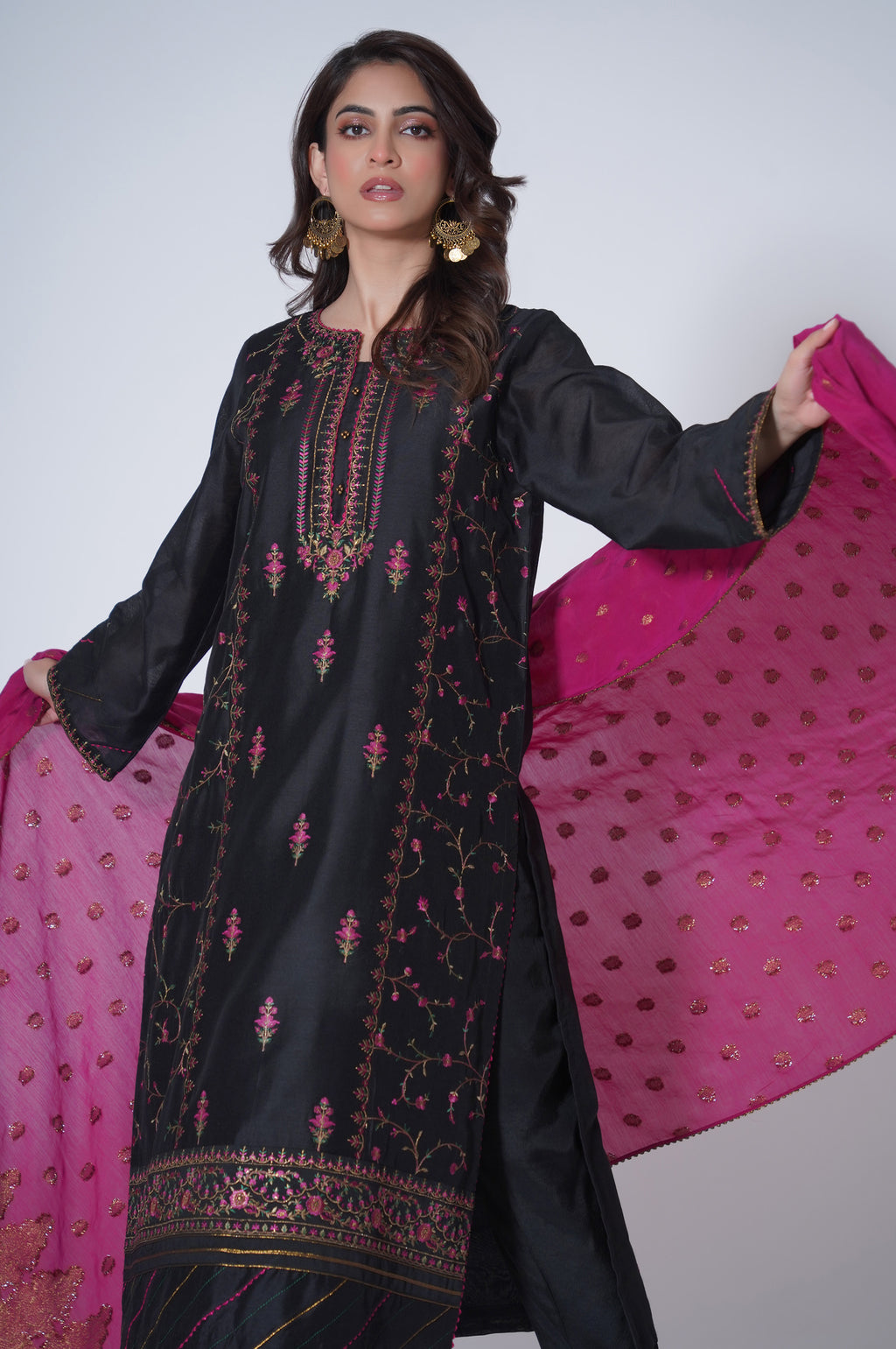 3 Piece Unstitched Embroidered Cotton Net Suit