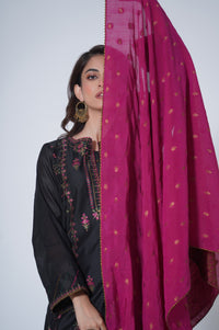 3 Piece Unstitched Embroidered Cotton Net Suit