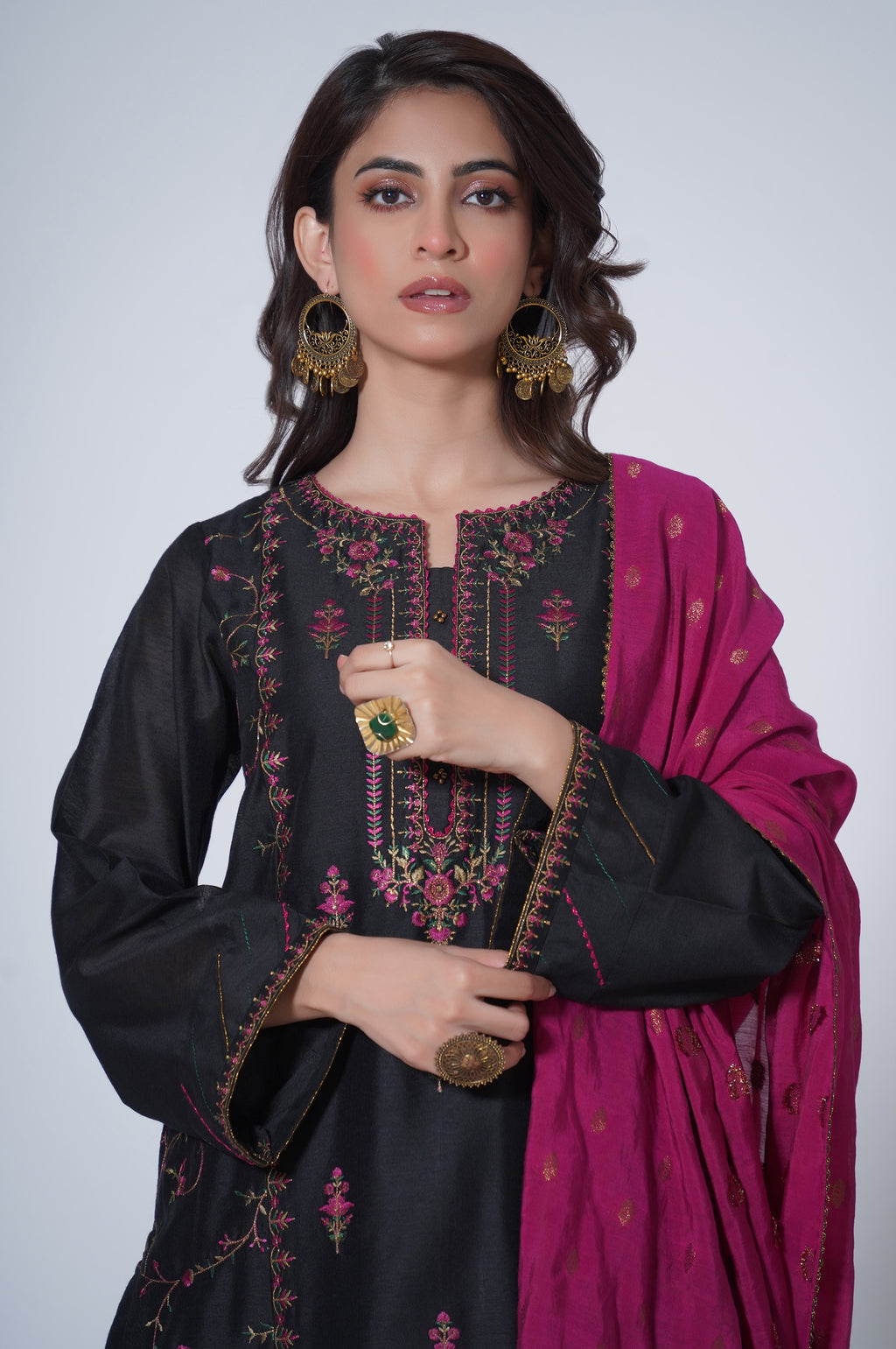 3 Piece Unstitched Embroidered Cotton Net Suit