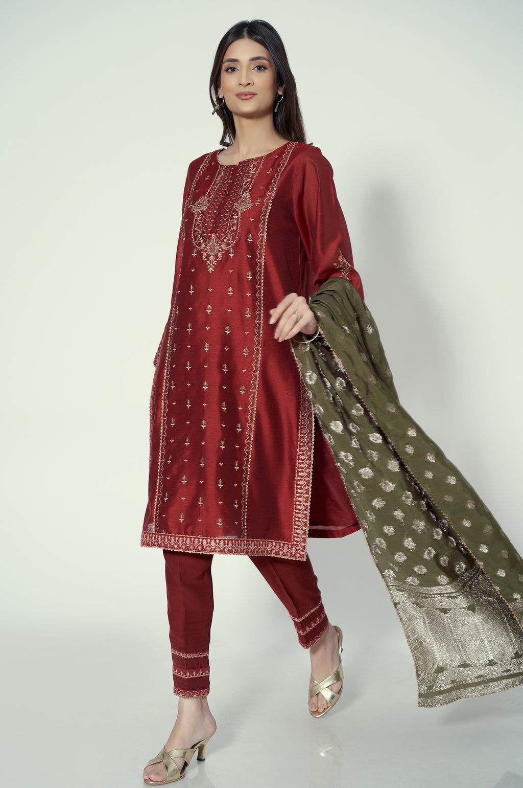 3 Piece Unstitched Embroidered Cotton Net Suit