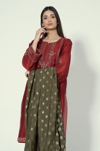 3 Piece Unstitched Embroidered Cotton Net Suit