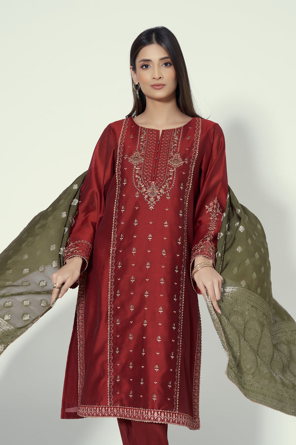 3 Piece Unstitched Embroidered Cotton Net Suit
