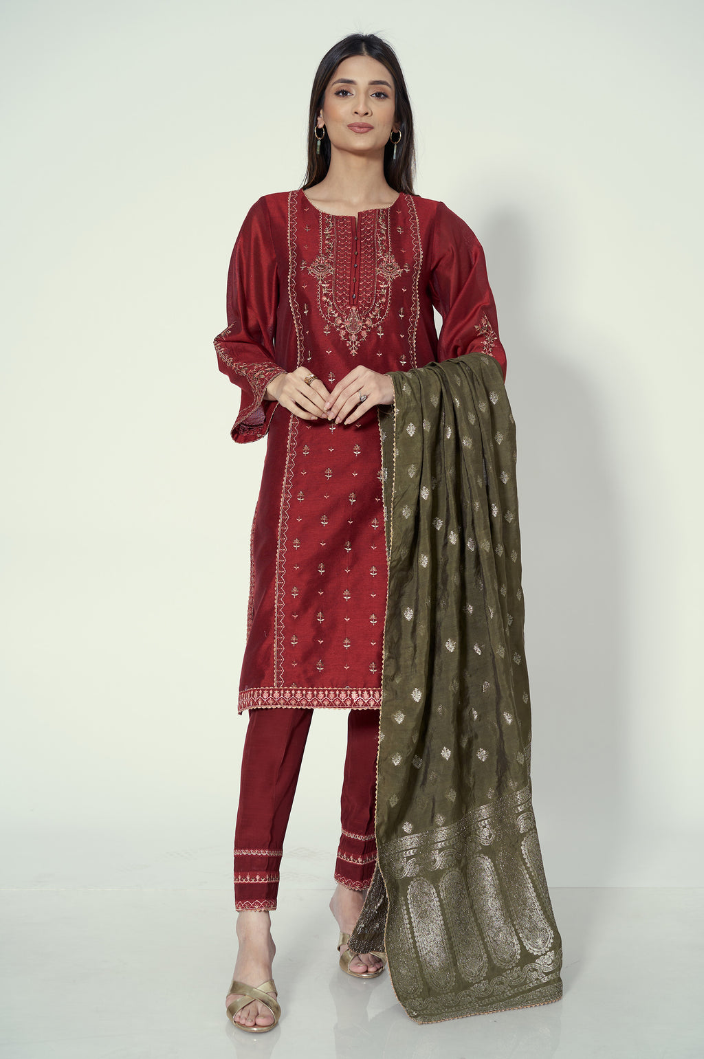 3 Piece Unstitched Embroidered Cotton Net Suit