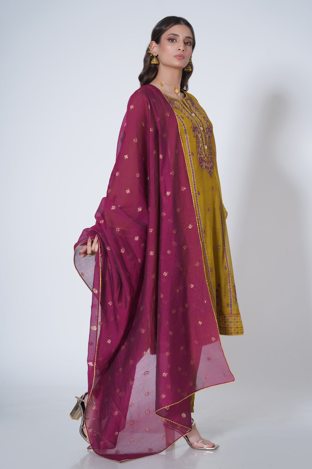 3 Piece Unstitched Embroidered Khadi Net Suit