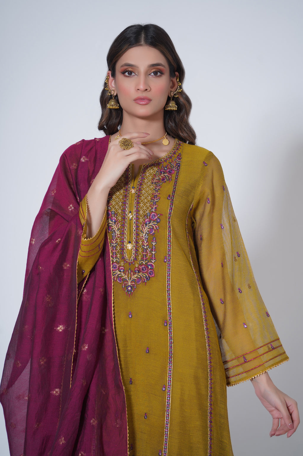 3 Piece Unstitched Embroidered Khadi Net Suit