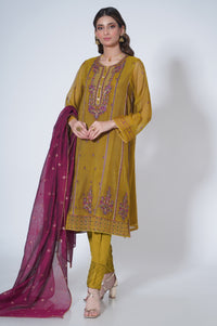 3 Piece Unstitched Embroidered Khadi Net Suit
